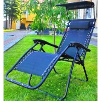 Крісло шезлонг, розкладне з козирком до 120 кг., Чорний.   Zero Gravity Black