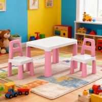Детский стол и два стульчика Технок (ТЕХ-0457), пластиковый. Розовый