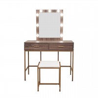 Туалетний столик + табурет з підсвіткою. Столик для макіяжу AVKO (ADT13) Коричневий