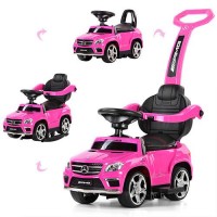 Толокар каталка Mercedes (SX1578-8) із батьківською ручкою. шкір. сидіння, світяться фари. Рожевий