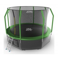 Батут FitToSky 374см с внутренной сеткой и лесенкой. Зелёный
