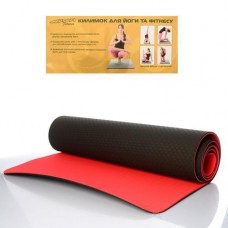 Коврик для фитнеса, йогамат (MS 0613-1-BR) TPE 183-61 см. Черно-красный 6 мм