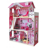 Кукольный домик с мебелью для Барби. 3 этажа, 4 комнаты, мебель 12 предметов. 114х87х32 см.