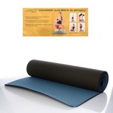 Коврик для фитнеса, йогамат (MS 0613-1-BB) TPE 183-61 см. Черно-синий 6 мм