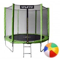 Батут дитячий з сіткою та драбинкою 252 см Atleto зелений  + подарунок м'ячик