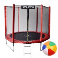 Батут детский с сеткой и стремянкой 252 см Atleto красный + подарок мячик
