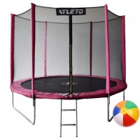 Батут дитячий з сіткою та драбинкою 312 см Atleto рожевий + подарунок м'ячик