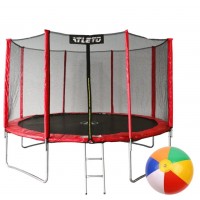 Батут детский с сеткой и стремянкой 374 см Atleto красный + подарок мячик