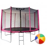 Батут детский с сеткой и стремянкой 374 см Atleto розовый + подарок мячик