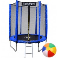 Батут дитячий з сіткою та драбинкою 183 см Atleto синій + подарунок м'ячик