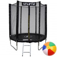 Батут дитячий з сіткою та драбинкою 183 см Atleto чорний + подарунок м'ячик
