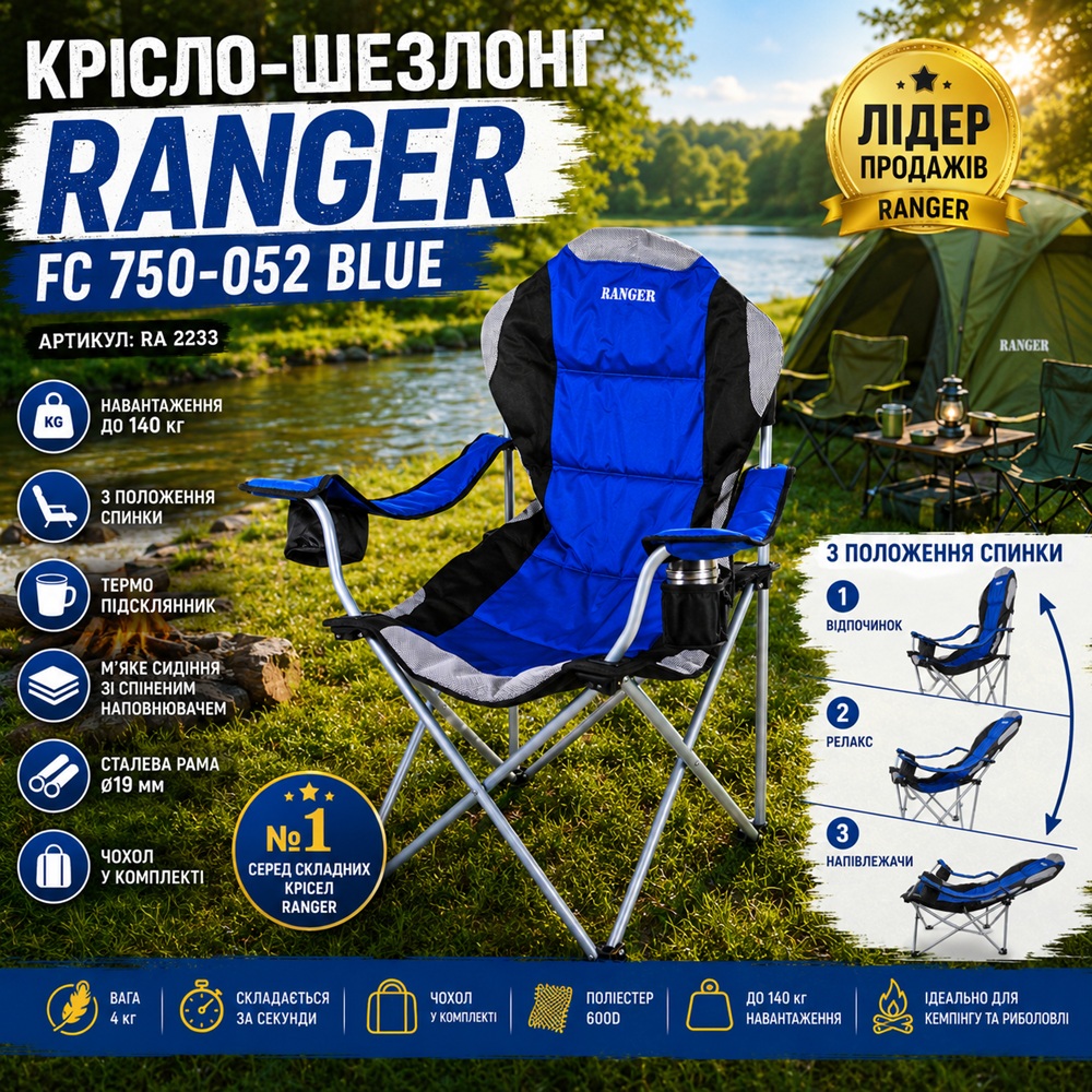 Складное кресло-шезлонг Ranger FC 750-052 Blue (Артикул RA 2233)