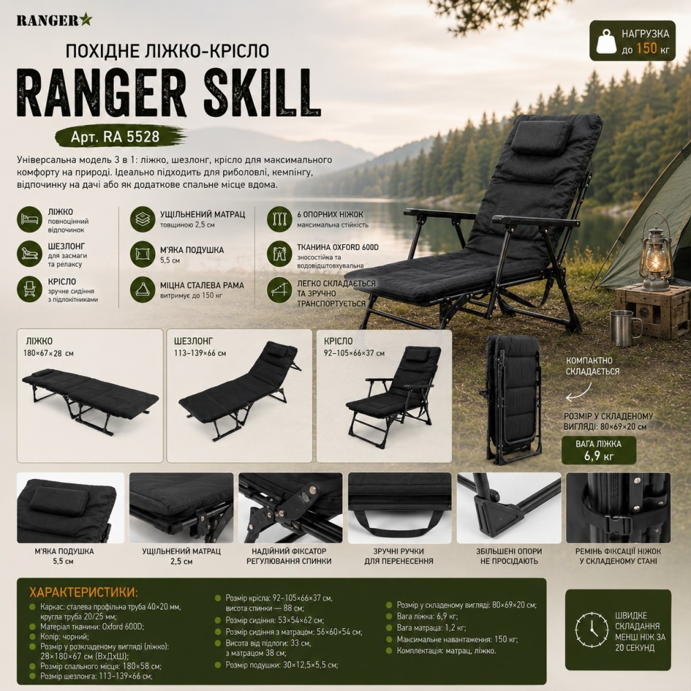 Походное кресло-лежак Ranger Skill (Арт. RA 5528)