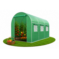 Теплиця садова Primaveo 7 м² (3,5 × 2 × 2 м) 6 вікон, армована плівка UV-4, оцинкований каркас 19 мм (Зелена)