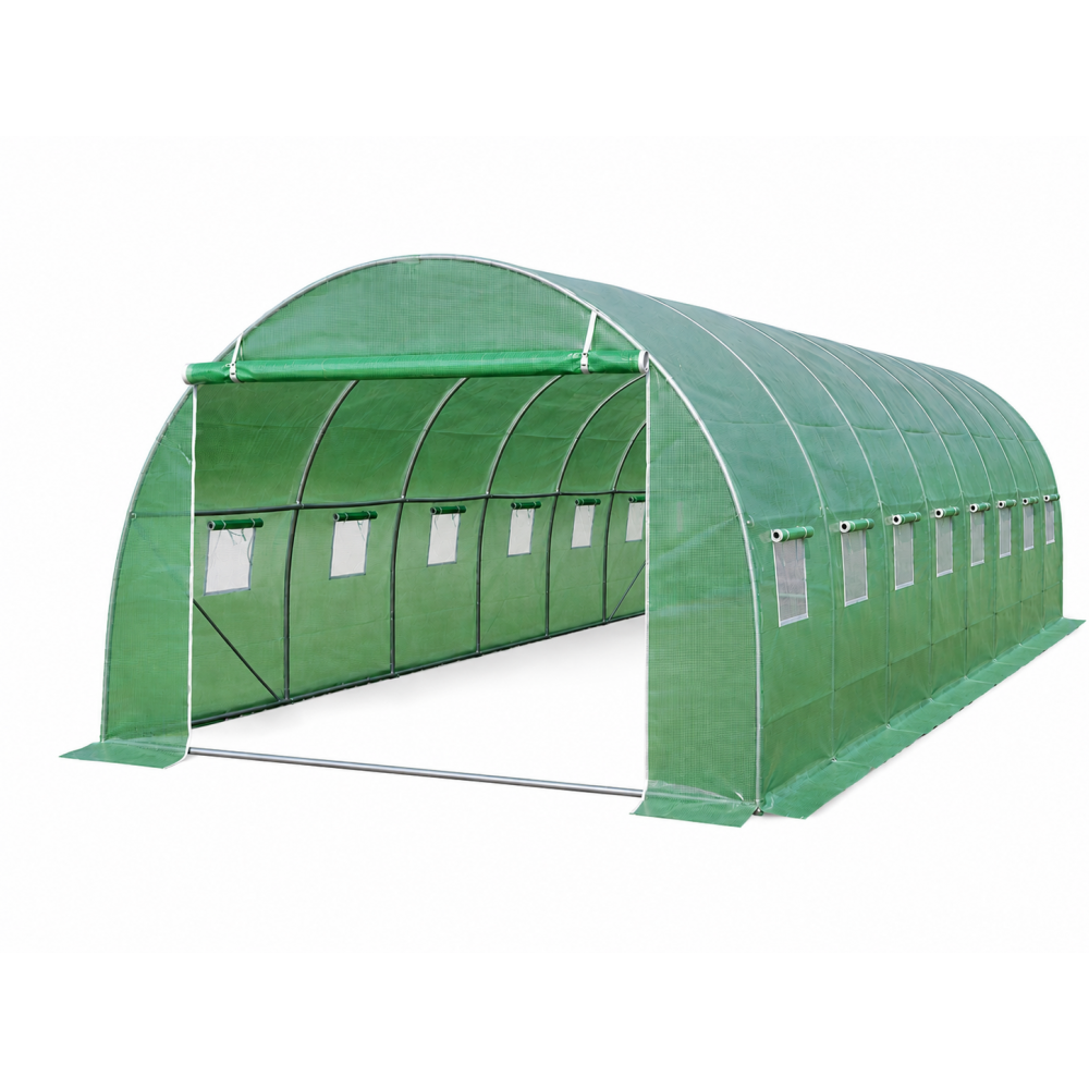 Теплица садовая усиленная Primaveo 40 м2 (10 × 4 × 2 м) 16 окон, армированная пленка UV-4, оцинкованный каркас 25 мм (Зеленая)