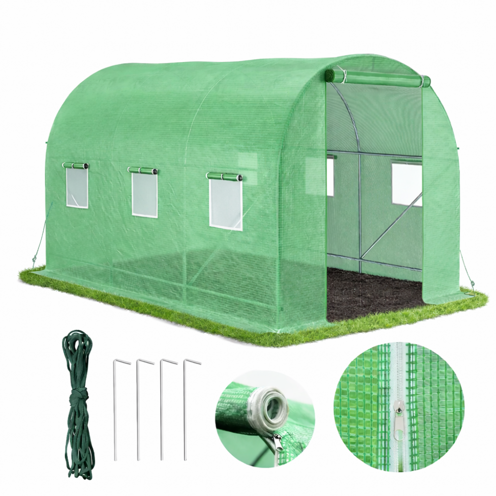 Садовая теплица 6 м2 (3 × 2 × 2 м) с окнами, армированная пленка UV-4, Зеленая (Польша)