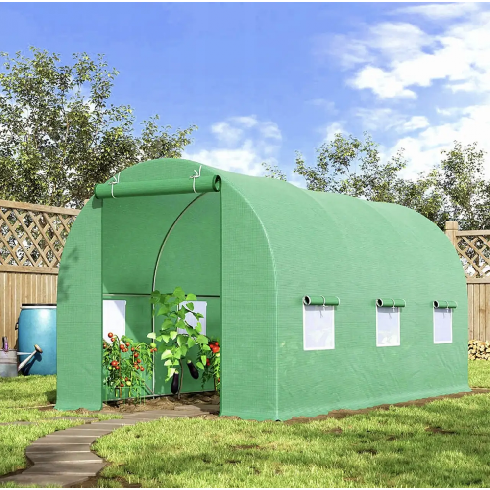 Садовая теплица 6 м2 (3 × 2 × 2 м) с окнами, армированная пленка UV-4, Зеленая (Польша)