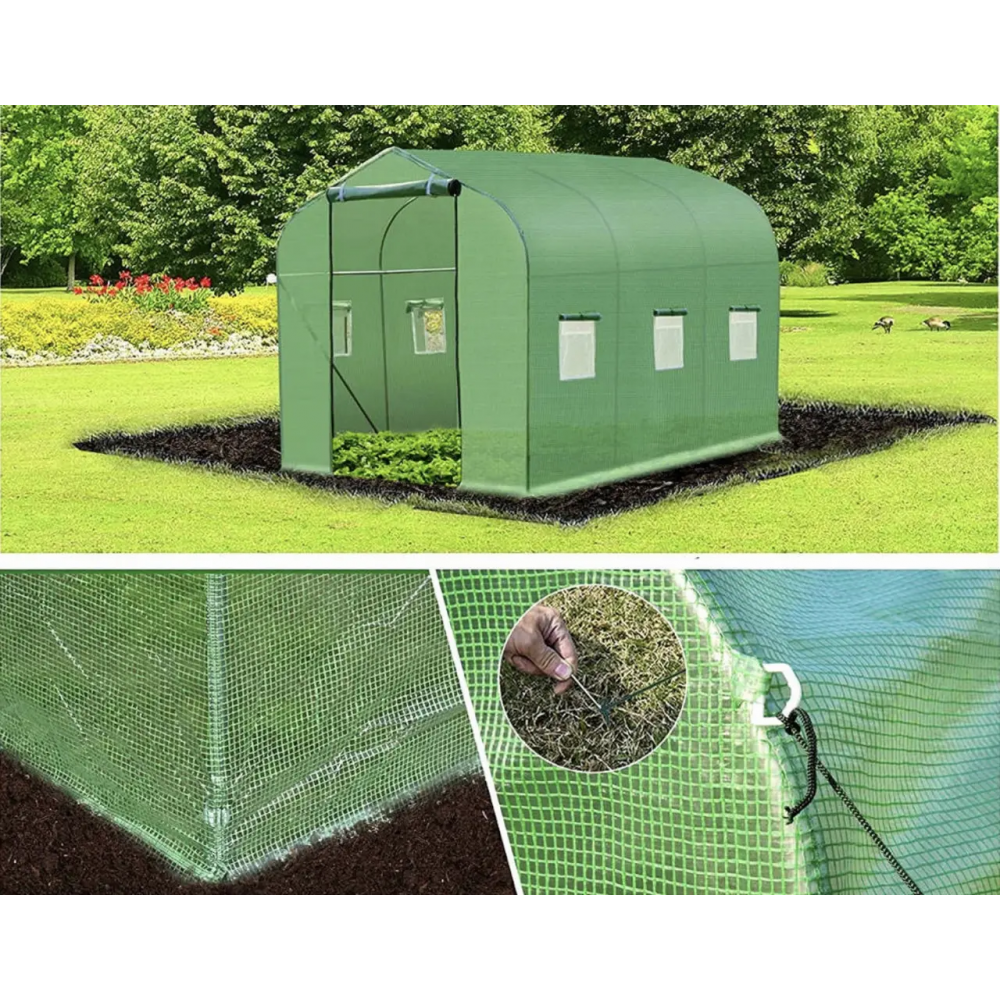 Садовая теплица 6 м2 (3 × 2 × 2 м) с окнами, армированная пленка UV-4, Зеленая (Польша)