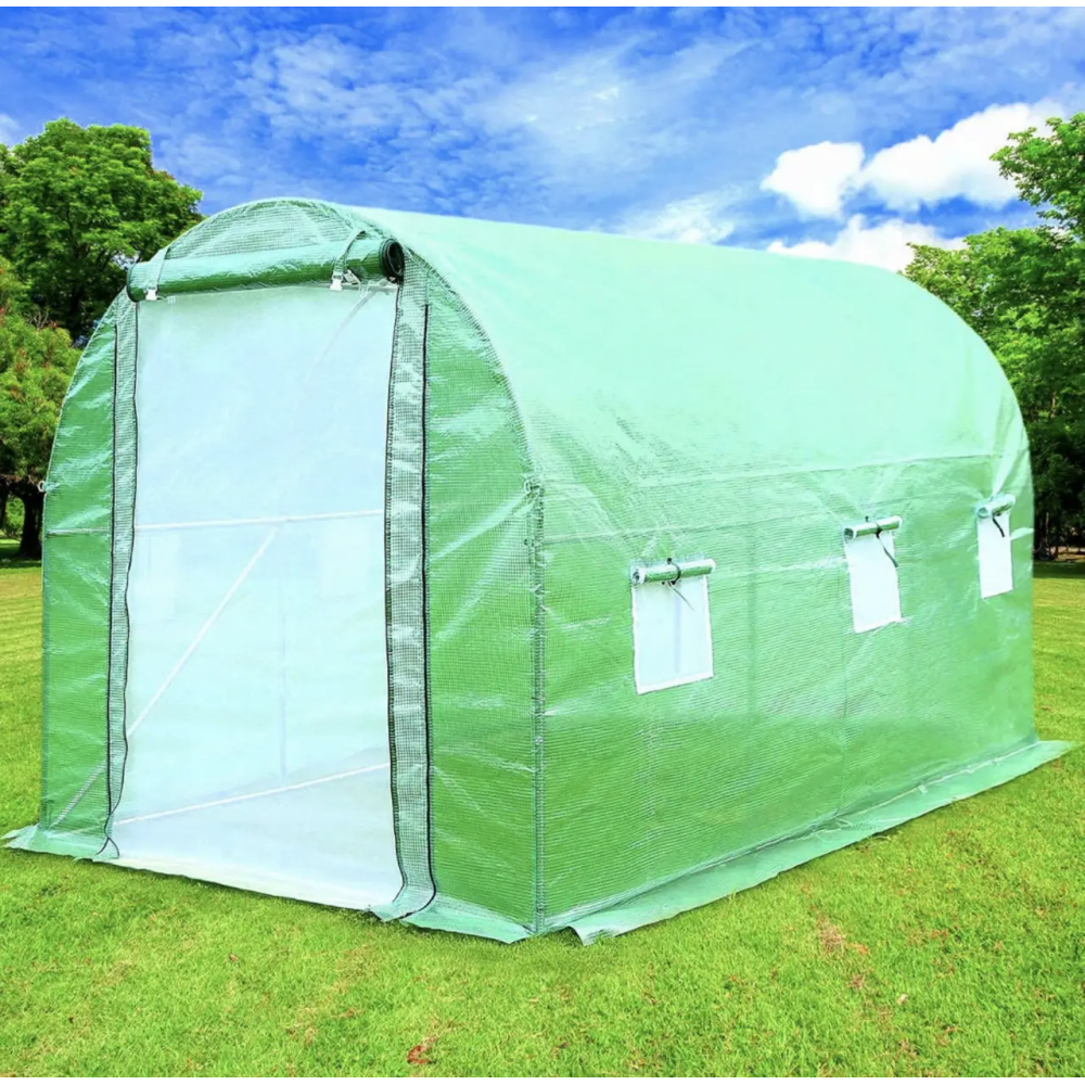 Садовая теплица 6 м2 (3 × 2 × 2 м) с окнами, армированная пленка UV-4, Зеленая (Польша)
