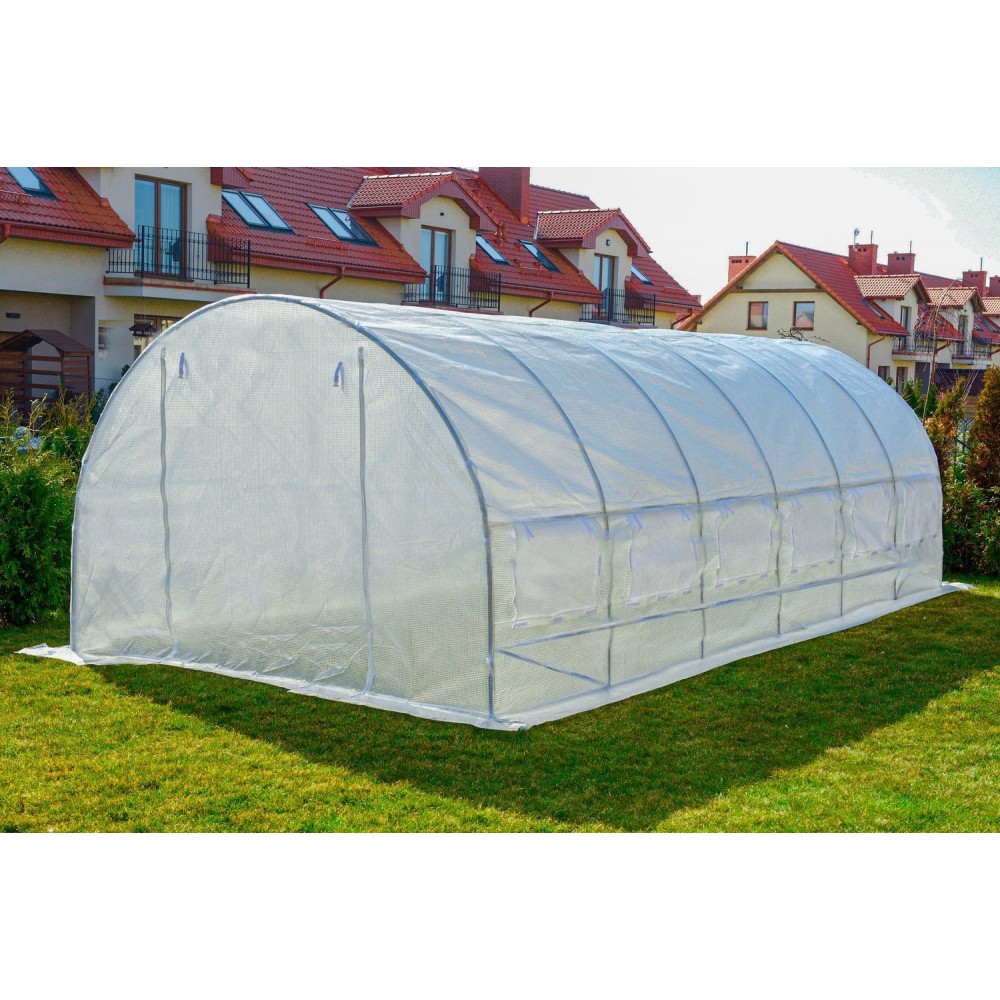 Садовая теплица 18 м2 (6 х 3 х 2 м) с армированной пленкой UV-4, с окнами, Прозрачная (Польша)