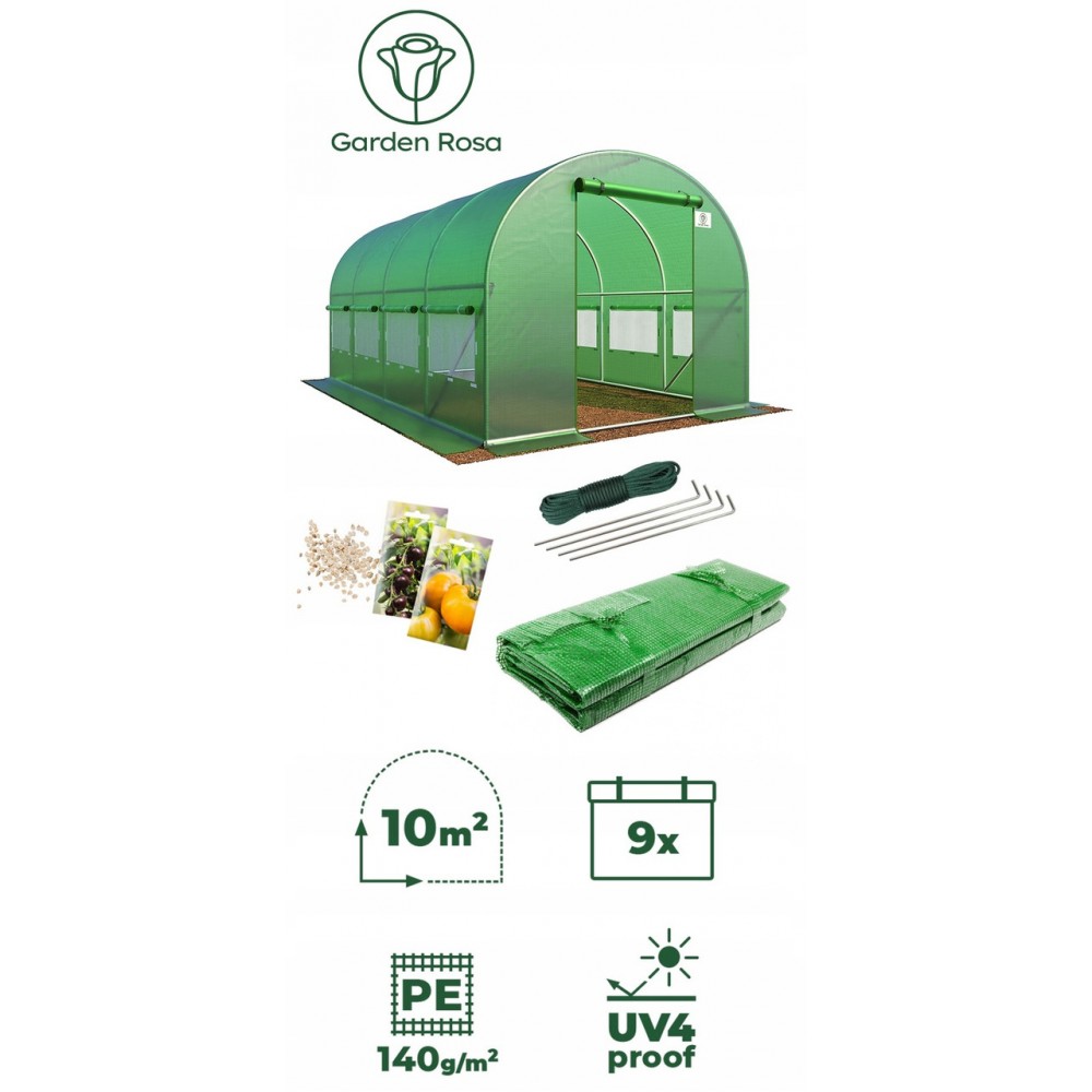 Садовая теплица 10 м² (4 x 2,5 х 2 м) Зеленая (Польша)